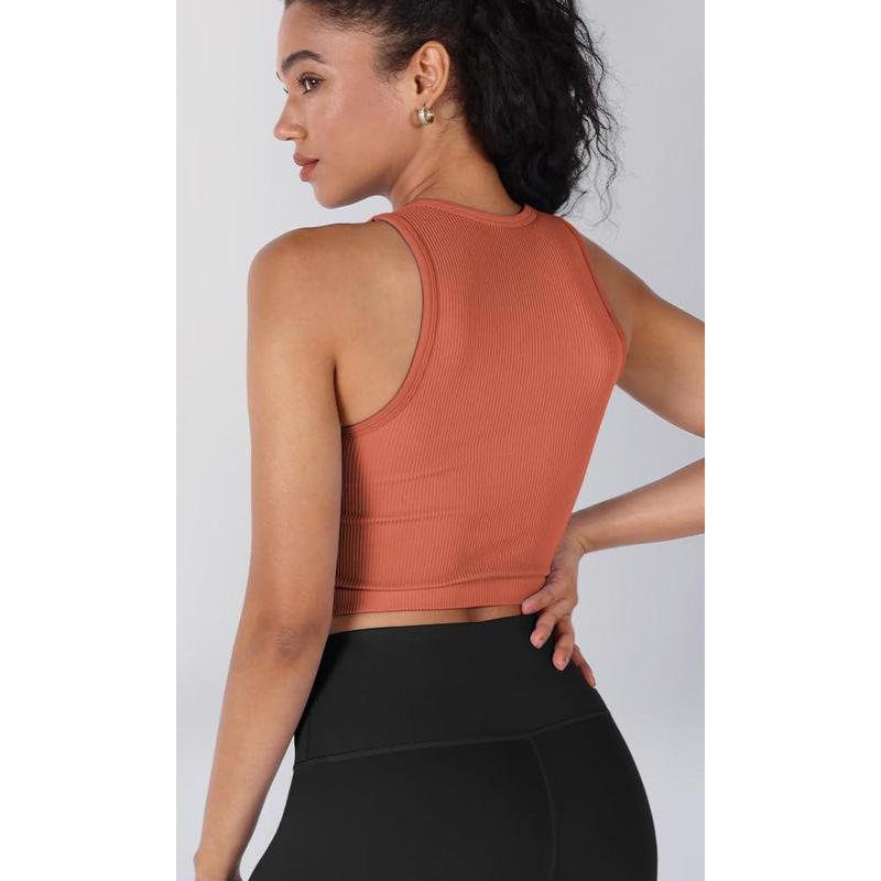 ODODOS 3-Pack Seamless Crop Tank for Women Ribbed Soft High Neck Cropped Tops ODODOS 3-Pack Seamless Crop Tank for Women Ribbed Soft High Neck Cropped Tops