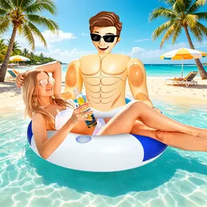 Inflatable Pool Float Swim Ring with Cup Holder, Pool Toys for Adults & Kids, Summer Pool Party Floaties, Relaxing Water Ring for Swimming Pool & Beach