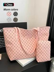 Women's Fashion Letter Print Handbag, Spacious Shoulder Bag, Armpit Clutch, Hanging Design, Zip Closure, Large Capacity Daily Commute Accessory, Casual Tote Bag