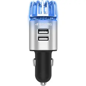 Car Air Purifier Ionizer, V Plugin Car Air Freshener Gadgets with Dual USB Charger Removes Cigarette Smoke, Pet and Food Odor, Ionic Ozone (Silver)