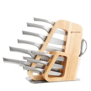 KINGSTONE Kitchen Knife Set with Block, 14 Piece German Stainless Steel Cutlery Set, Built-in Sharpener Design, Dishwasher Safe for Household Cooking, Model 2188