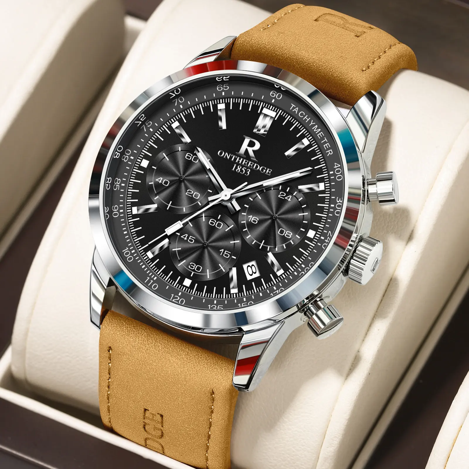 Silver, black, and brown leather