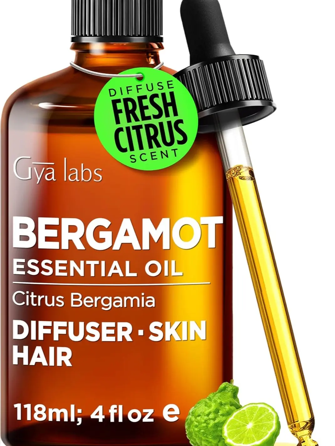 Gya Labs Bergamot Essential Oil for Diffuser, 4 Fl Oz – Fresh Citrus Floral Aroma for Aromatherapy, Skin Care, Perfume Blends, Massage, DIY Candles & Soap Making