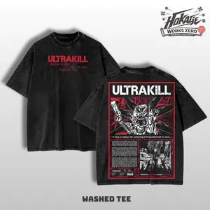 Ultrakill Oversized Washed T-Shirt Vintage Graphic Tee Heavyweight 280 GSM Unisex Y2K Streetwear Gamer Retro FPS Dark Aesthetic Fans Gift Top Trendy