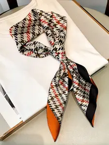 Spring Summer Tie-Dye Houndstooth Pattern Long Silk Scarf, Professional Simple Style Neck Warmer Shawl for Photography Travel