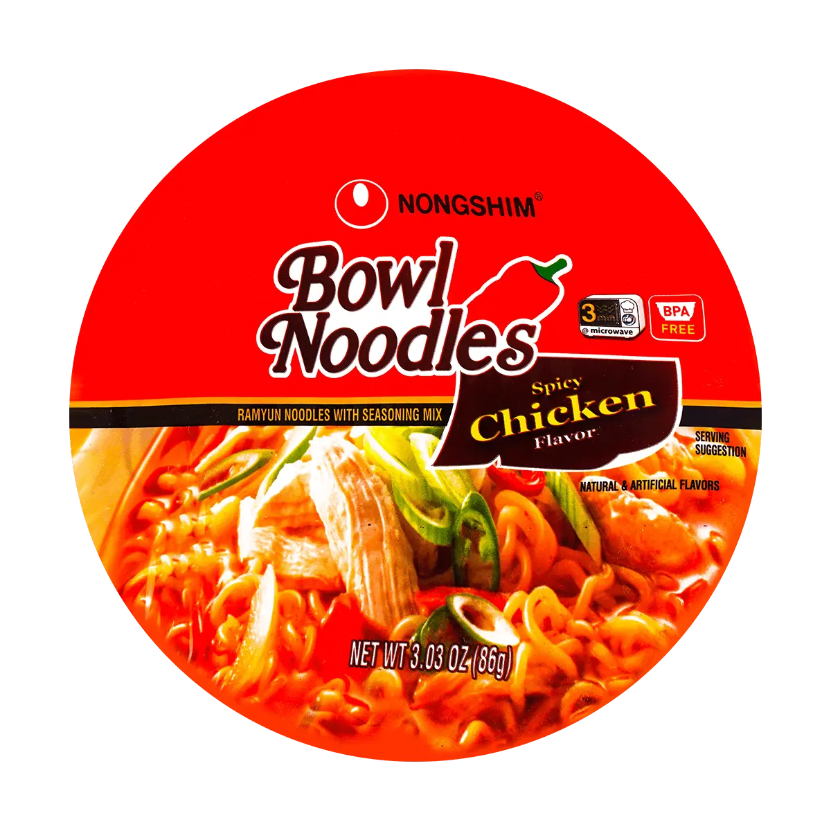 NONGSHIM Korean Bowl Noodles - Spicy Chicken Soup Flavor, 86g - Ready in 3 Minutes!