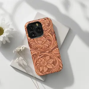 Rustic Tooled Leather Phone Case  Western Floral Cowboy Aesthetic Tough Case for IP Phone