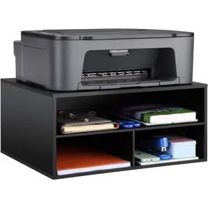 EMERIT Printer Stand for Desk - 2 Tier Desktop Printer Stand with Paper Storage, Printer Riser Organizer for Home Office, Holds up to 30 lbs, Black