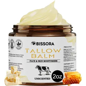 BISSORA Organic Grass-Fed Beef Tallow Balm with Raw AIl-Natural Moisturizer Whipped Beef Tallow & Manuka Honey Organic Nourishing Face Cream for Soft Smooth Radiant Skin Moisturizing 100% Natural Ingredients - Oil 2oz