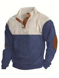 Men's color-blocked casual hoodie, autumn and winter half-zipper long-sleeve jacket, loose collar autumn inner wear clothing