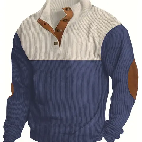 Men's color-blocked Patchwork casual Knit hoodie, autumn and winter half-zipper long-sleeve jacket, loose collar autumn inner wear clothing Stylish Half Zipper Lapel