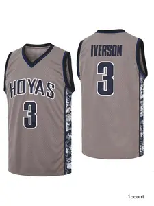 Men's 90s Georgetown #3 Ivenson Basketball Throwback Jersey - Sewn Embroidery, Sleeveless, Vintage Old School Style, High-Quality Training Shirt, Grey Blue, S-XXL, Outdoor Sportswear