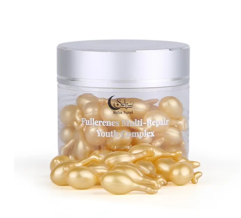 Suha Nutri Vitamin E Facial Serum Capsules - 60 Count, for Adults, with Fullerenes, CoQ10, Squalane, Hydrolyzed Collagen, Lightweight Anti-Oxidants, Contains Neither Parabens Nor Sulfates