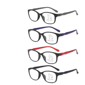 4PCS New progressive multi-focal anti-blue light reading glasses - Progressive lenses suitablefor near, middle and far vision, lightweight, comfortable with high fit, PC material full-frameround frame glasses