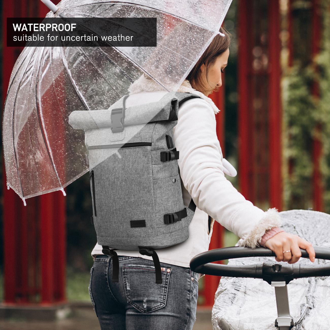 YAMTION Expandable Roll Top Backpack Roll Top Waterproof Laptop Backpack with USB Port | Expandable 18-26L Travel Rucksack for 17 Inch Laptop