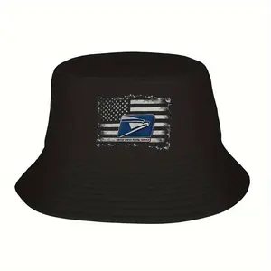 USPS Authorized American Flag Print Bucket Hat-Unisex Wide Brim Sun Shade Summer Beach Hat, Machine Washable, Outdoor Couple Accessories, Fishing Hat, Street Fashion Style