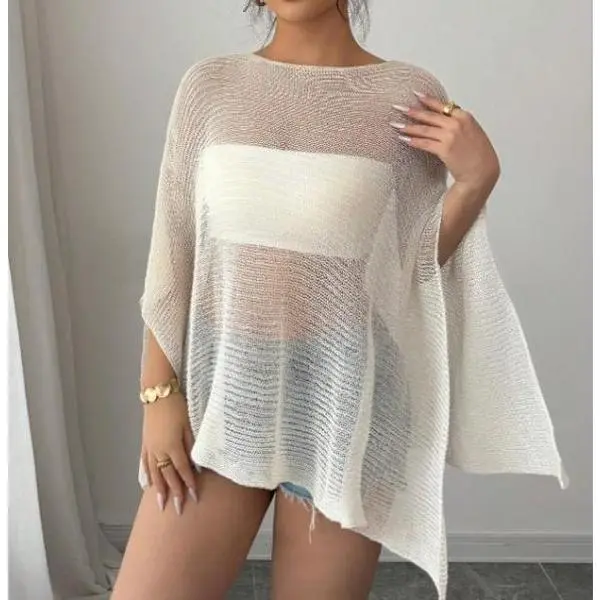 Loose Fit Knit Poncho Shawl Cardigan For Women, Sun Protection, Thin & Lightweight, Relaxed Fit, Ideal For Spring & Summer, Versatile Casual Outerwear, Stylish Knitwear