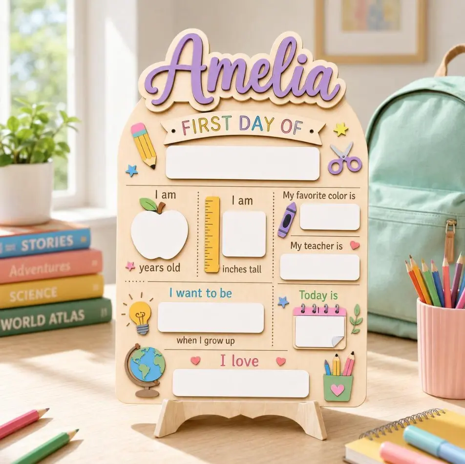 Customizable First Day of School Sign Board, Dry Erase Name Board