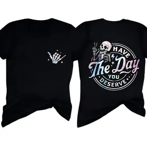 Women's Casual Essential T-Shirt Set, Outfit, Summer Fashion Skeleton Graphic Print,Short Sleeve Top for Daily Wear