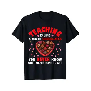 Valentine's Day Teacher T-Shirt - 'Teaching Is Like A Box Of Chocolates' Print,, Breathable & Soft, Casual Fit For Men And Women, Machine Washable - Black, Teacher Gift