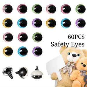 60 pack 18mm shiny 3D safety eyes with washers, suitable for DIY crochet projects, perfect for dolls and plush toys, ideal gift for crochet enthusiasts