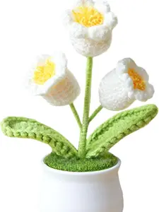 Artificial Bell Orchid Flowers Knitted Flowers for Car Dashboard - Handmade Traditional Home Decoration, Cute Car Crochet Center Console Decoration