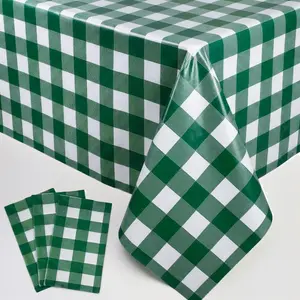 3-Pack Green Gingham Tablecloth Set: 54x108 Inch Rectangle Disposable Plastic Table Cover for Picnic, Christmas, Golf & Birthday Decor