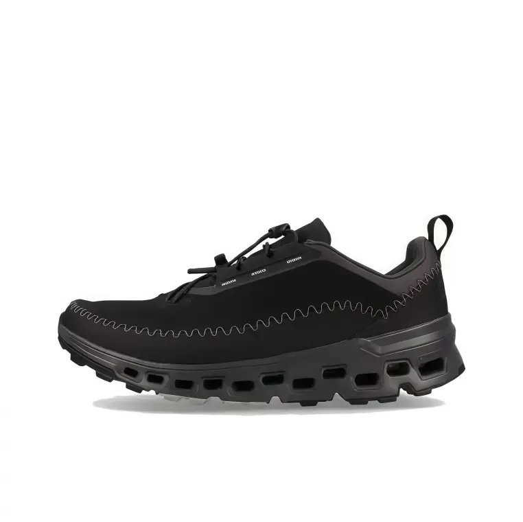 Outdoor trail running shoes all black upper zigzag stitching black rugged hollow midsole pull tab design waterproof vibe hiking trekking outdoor adventure unisex sport footwear