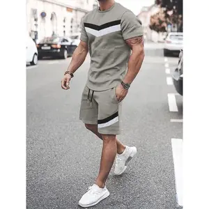 2025 Summer New Two Piece Suit Men's Casual Pattern Printed Short Sleeve T-shirt and Sports Shorts Set Sports Set Fitness Lightw