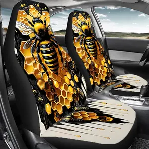 1 Set Bee and Honeycomb Car Seat Protector Universal All - Year, 2pcs/5pcs High - Back Bee and Honeycomb Car Seat Covers, Universal Fit Car Seat Protector, Car Decor, Car Accessories Interior, Easy Care Machine Washable Polyester, Gift for Friends