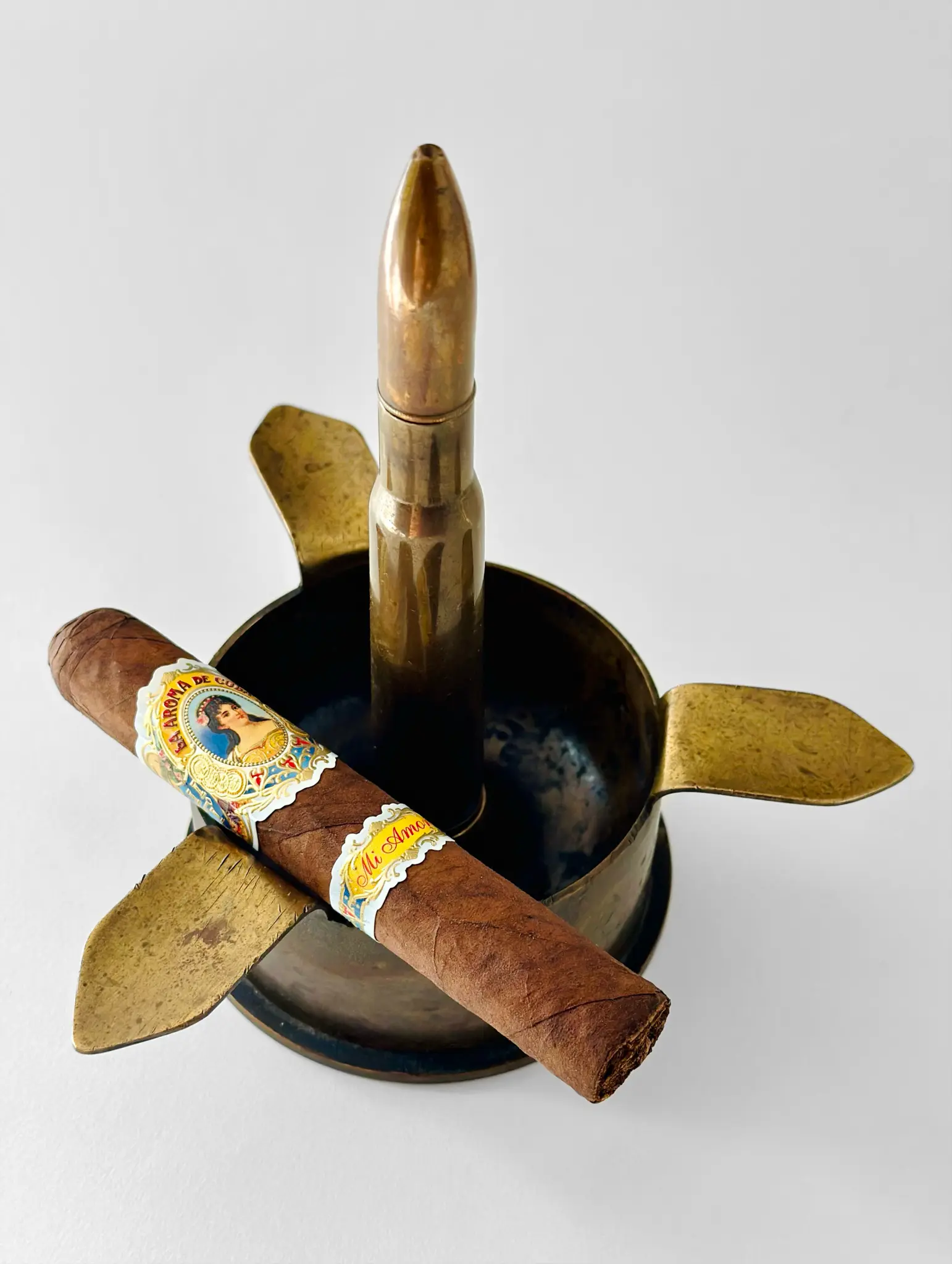 Restored Antique WWII Trench Art Cigar Ashtray w/ Lighter
