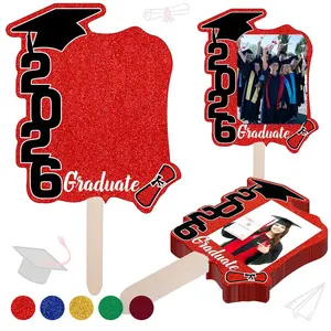 12 Pack Class of 2026 Graduation Fans with Handle, Double Sided Graduation Photo Props, Keepsake Gifts for Graduation Party Decor Supplies