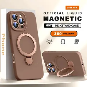 For Magsafe Stand Phone Case For iPhone 13 14 15 16 Pro Max Liquid Silicone Magnetic Charge Holder Protector Soft Cover