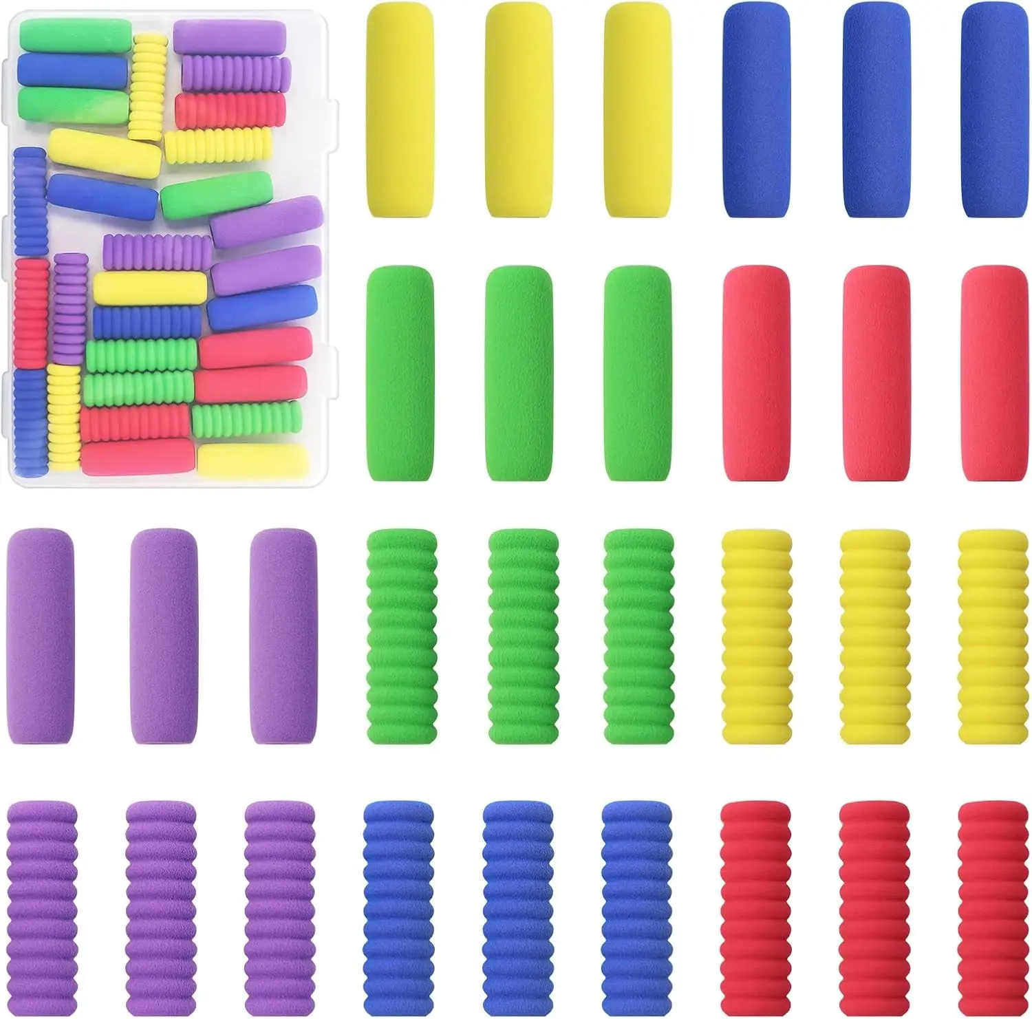 Pencil Grip Soft Foam Pencil Grips 5 Color (15 Pcs Annular 15 Pcs Classics) | 1.5 Inch, Comfort Pencil Holder, Handwriting Aid, Pen Cap, Hold The Pen More Comfortably
