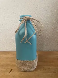 Agave Blue with Burlap Vintage Glass Milk Jug Vase