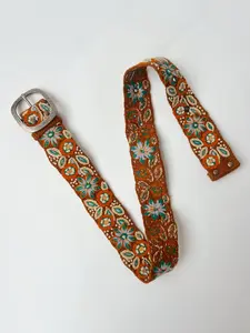 The Ground Cover Floral Embroidered Wool Belt