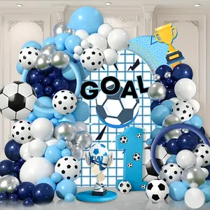116pcs Football Balloon Wreath Set, Featuring Blue and White Latex Balloons Paired with Football Pattern Printed Aluminum Foil Balloons, Suitable for Football Birthday Decoration, Sports Themes, Bachelor Parties, and Football Field Celebration Party
