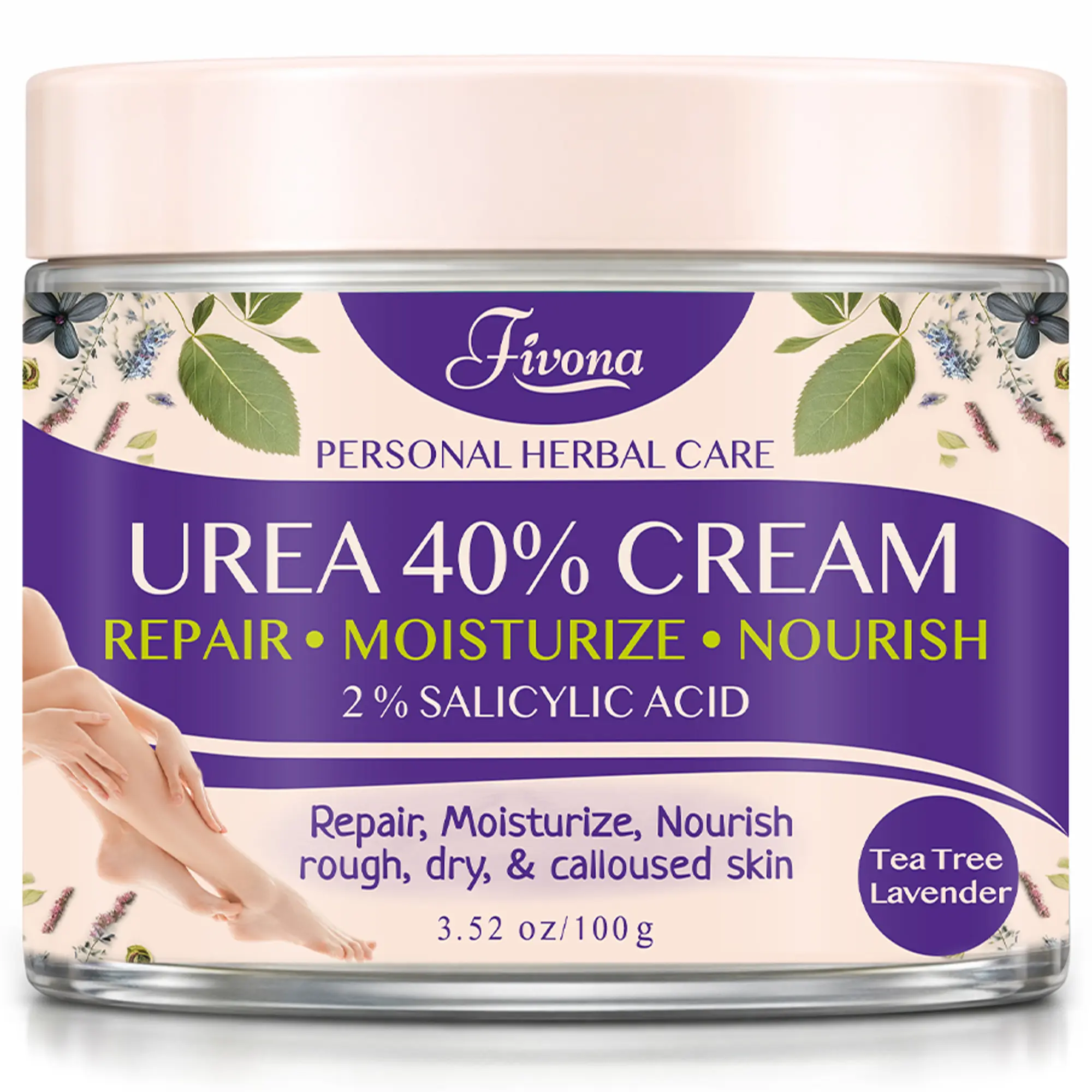 40% Urea Foot Cream with 2% Salicylic Acid & Lavender - Extra Strength for Dry Cracked Heels - Soothing Multi-Purpose Cream by Fivona - Refreshing Formula, Moisturizing, Extra Strong