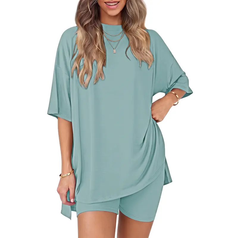 AUSELILY Cloud Soft 2 Piece Sets for Women Crew Neck Short Sleeve Top and Slim Fit Pants Lounge Casual Home Outfit