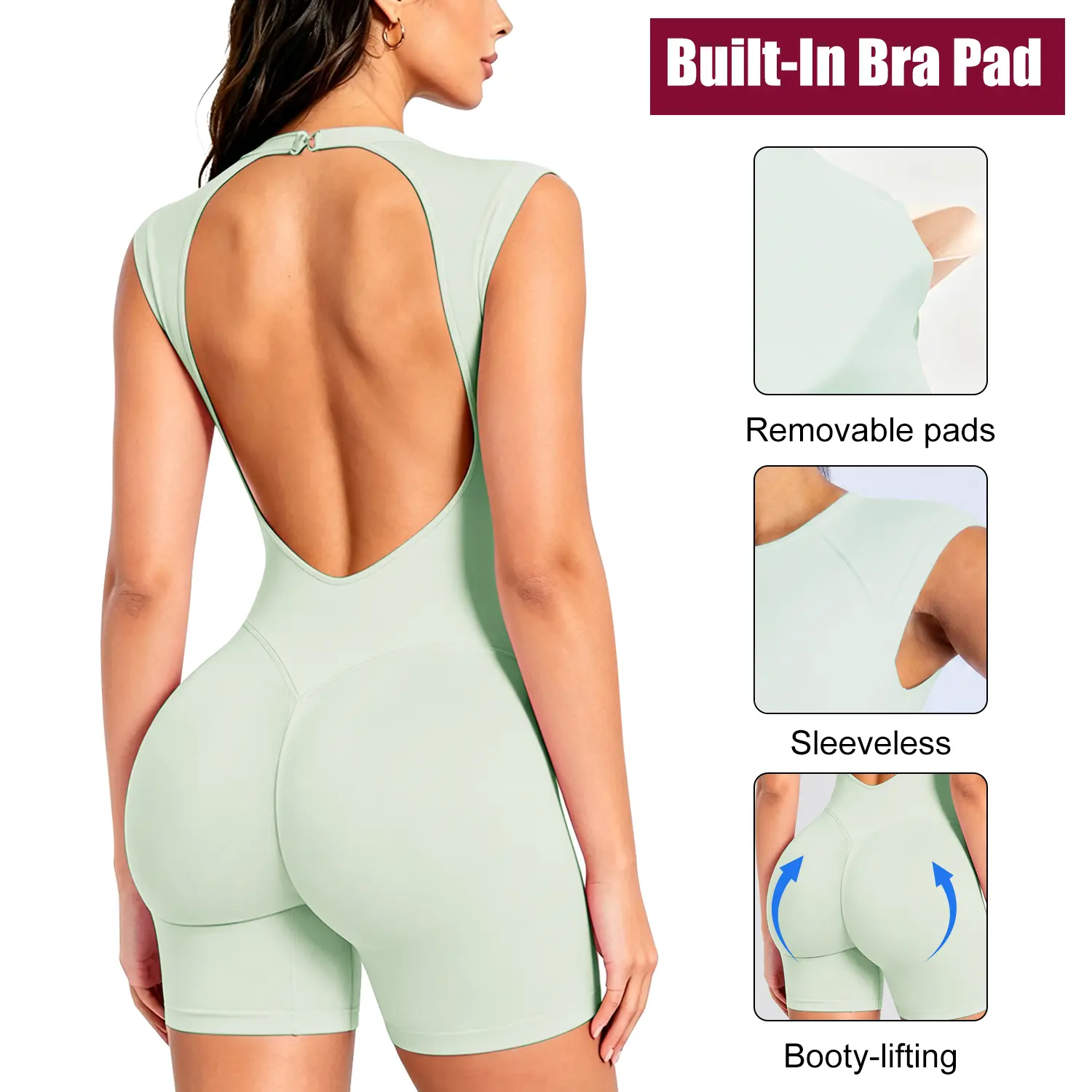 Women Shorts Jumpsuit Sleeveless Slim Fit Sport Unitards, Built-in Sports Bra Pad Romper for Women, All in One Gym Playsuit, Stretchy Bodycon Bodysuit, Sports Yoga Romper, Workout One Piece, Smooth Touch, Fitness, Daily wear