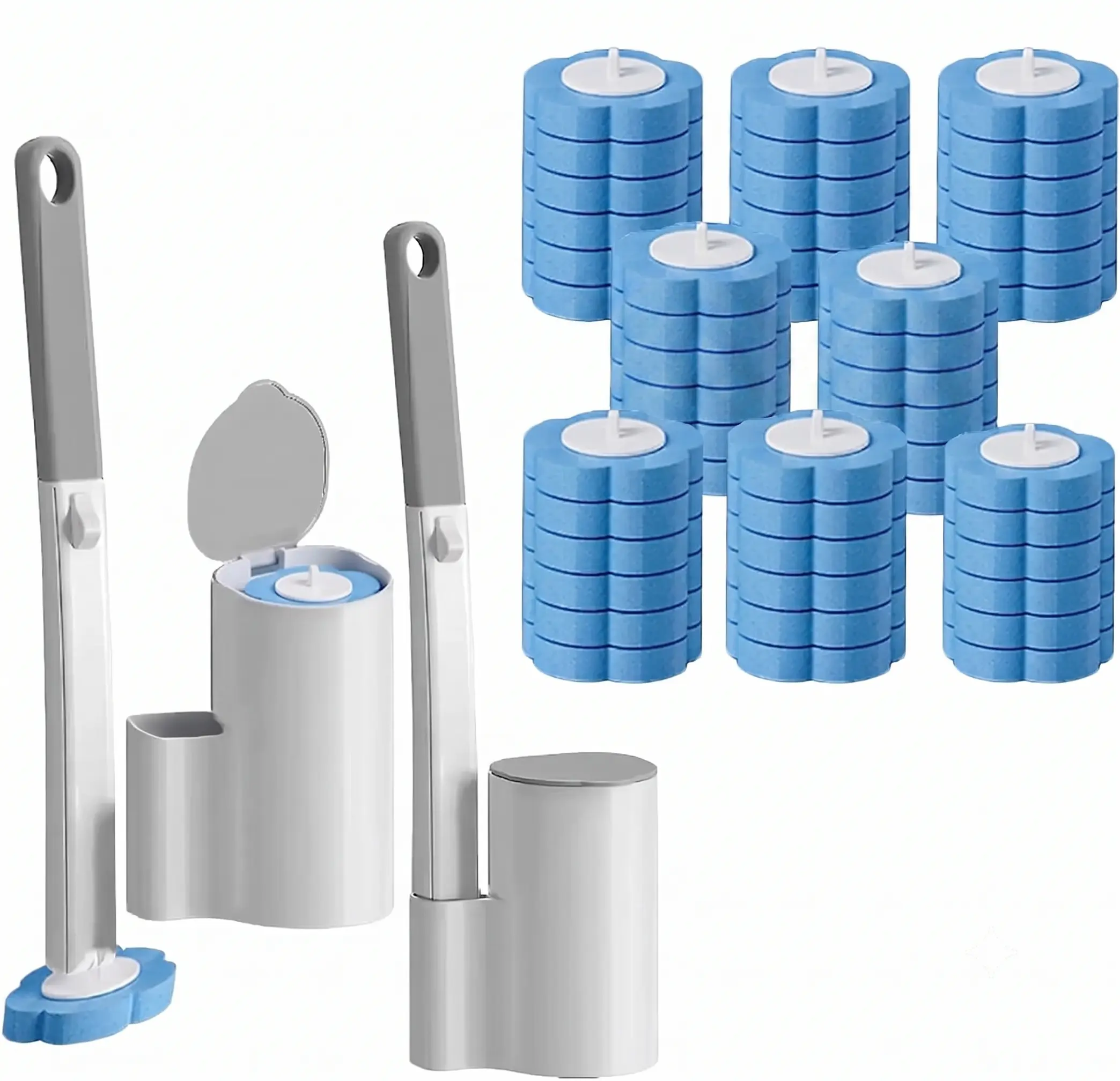 2 Pack Disposable Toilet Brush and Holder Set,Extended Handle with 48 Cleaner Refills Toilet Brush for Toilet Bowl Cleaners,Bathroom Cleaning, Bathtub - Blue (Mixed Fresh Scent)