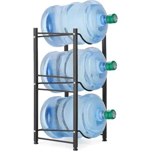 Three-layer 5-gallon water bottle rack, detachable metal support for home use, suitable for kitchen and office, black , Shipment within 1-2 days