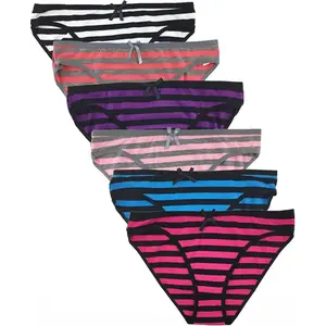 6 Pack Womens Ladies Sexy Cotton Briefs Fashion Striped Soft Underwear