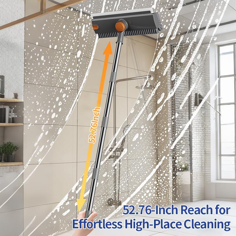 360° Swivel V-Shape Floor Scrub Brush with Squeegee, 2-in-1 Cleaning Brush for Bathroom & Kitchen