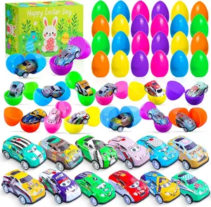 24 Pack Prefilled Easter Eggs with Pull Back Cars – No Assembly Required, Easter Egg Fillers & Basket Stuffers for Kids, Classroom Prizes, Party Favors, Easter Toys for Boys