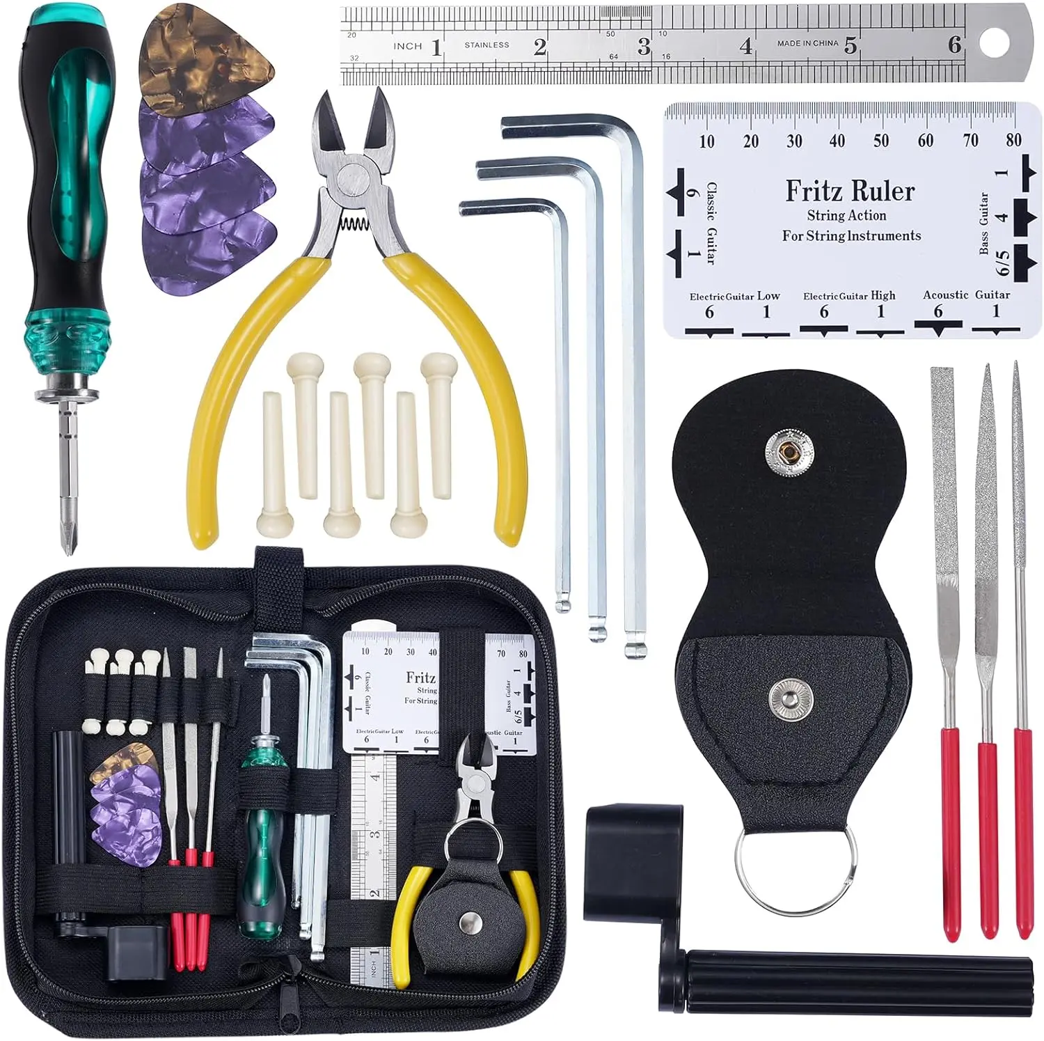 LEKATO 11Pcs Guitar Tool Kit for Acoustic Guitar Electric Guitar, Guitar Repair Kit, Guitar Maintenance Kit, Guitar String Winder, Hex Wrenches, String Clipper for Acoustic Guitar Electric Guitar Ukulele Bass Banjo