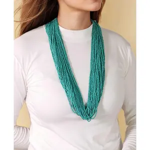 Aqua Blue Beads Crochet Statement Necklace