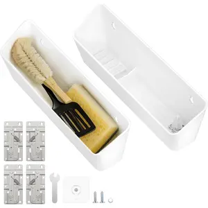 Furniware 1 Pair Tip-Out Tray 11 inch with 4 Hinges, Standard Sink Tip Out Tray for Sink-Front Drawer,White Mountable Tray for Under Sink Base Vanity Laundry Room Cabinet