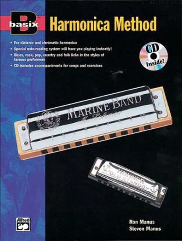 Used Paperback Book - Basix Harmonica Method (Learning & Playing Guide for Chromatic & Diatonic Harmonicas) with Enhanced CD by Steven Manus (English Language)