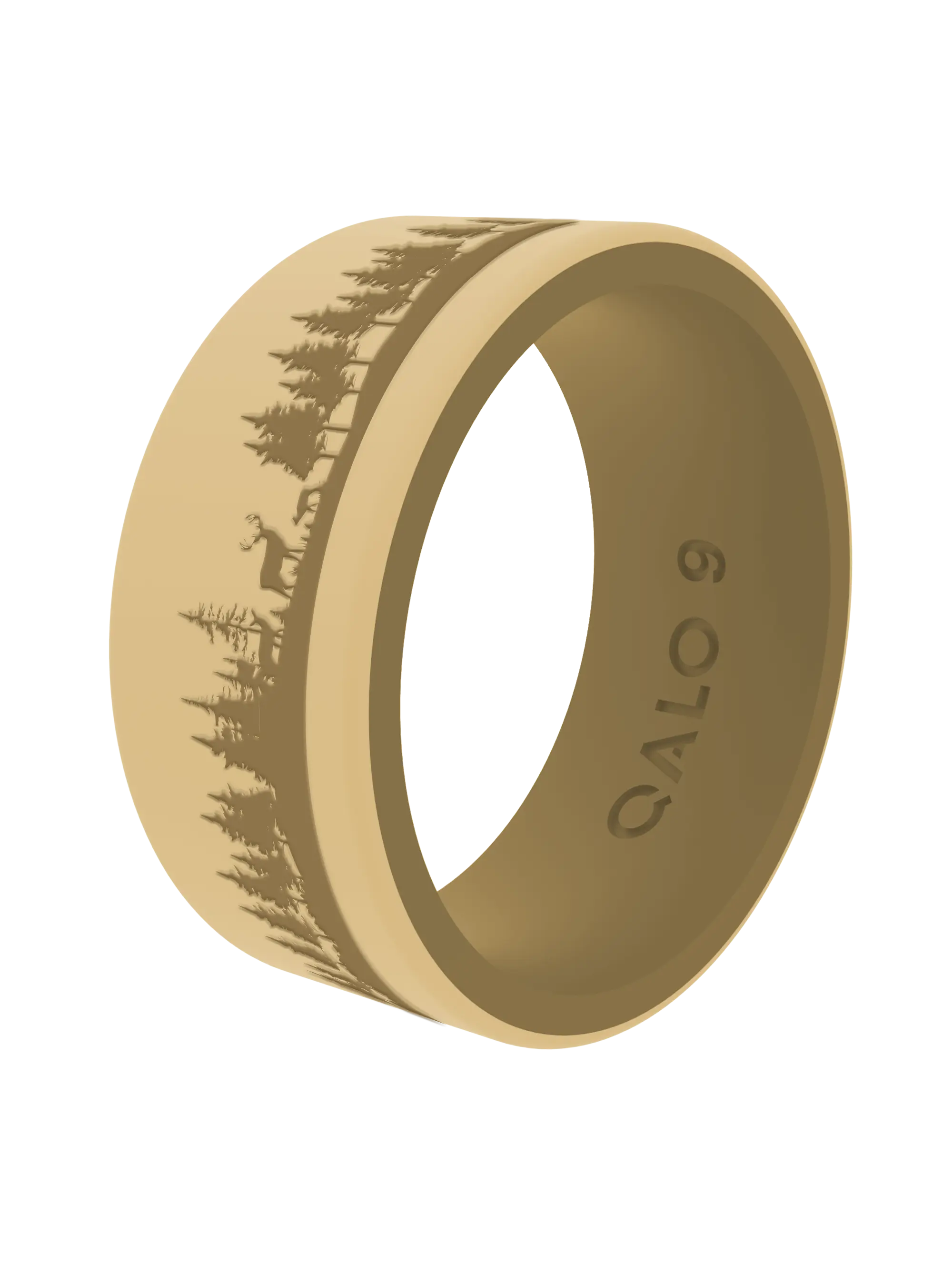 Men's Olive Strata Silicone Ring - Animal Deer Motif, Forest Theme, 2-Layered Comfortable Durable Band, Fashion Costume Jewelry Accessory